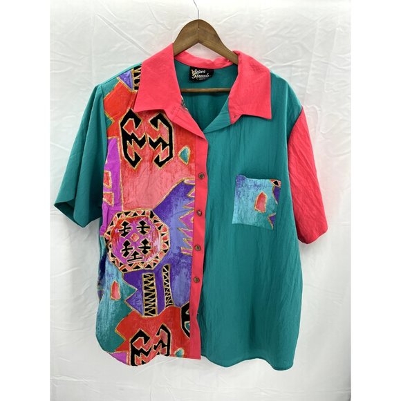 Silver Threads Other - Silver Threads Men's Button Up Shirt Teal/Peach Collared Neck Size 2X #2254